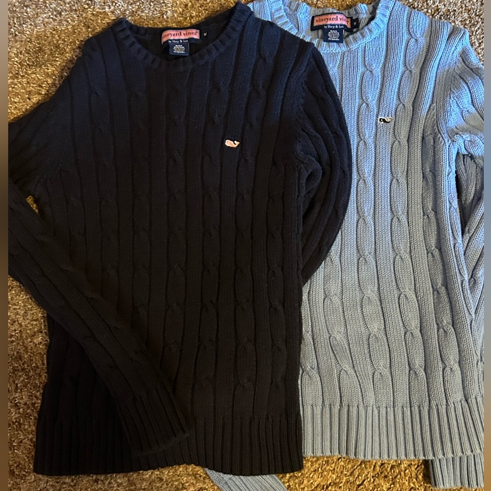 Set of 2 Vineyard Vines Sweaters, Women’s Medium: Navy & Light Blue